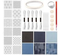 harupink Sashiko Lot de 12 pochoirs Sashiko - Fil et aiguilles - Kit de broderie en denim pour débutants - Quilting à la main (denim)