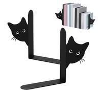 harupink Serre-livres en métal, 2 pièces Créativité Chat Support de livres 15×4×18 cm (Largeur de la tête de chat 8,3 cm) Support de livres en métal pour l'école, le bureau et la maison, Noir (Visage
