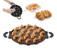 harupink Takoyaki - Poêle Poffertjes avec poignée pour 19 mini moules - Portable - Revêtement anti-adhésif - Pour pancakes et œufs Takoyaki - Noir