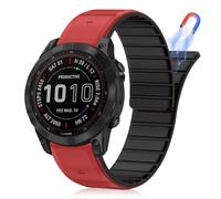 HaruYo Magnétique Bracelet QuickFit 22mm pour Garmin Instinct E 45mm/Instinct 3 Solar 45mm/Instinct 3 AMOLED 45mm/Fenix 8 47 mm/Fenix E 47 mm/Fenix 7 Pro, Silicone Bracelet Rouge Noir