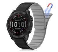 HaruYo Magnétique Bracelet QuickFit 22mm pour Garmin Instinct E 45mm/Instinct 3 Solar 45mm/Instinct 3 AMOLED 45mm/Fenix 8 47 mm/Fenix E 47 mm/Fenix 7 Pro, Silicone Bracelet Gris Noir