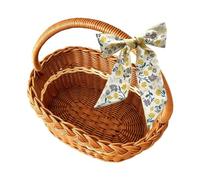 Harvest Basket | Woven Flower Storage Hamper,Imitation Rattan Market Basket with Handle and Ribbon | for Picnic Storage Garden Beach Camping Outdoor Harvest Fruit Flower