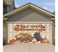 Harvest Blessings - Housse de porte de garage - Décoration rustique d'automne - Motif citrouilles colorées et chien - Décoration extérieure d'automne - 397 x 180 cm