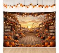 Harvest Carnival Autumn Fair Toile de fond citrouilles 180 x 109 cm | Structures en bois rustiques, toile de fond pour photographie, paysage de carnaval, thème festival des récoltes
