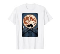 Harvest Moon a Un Chat en Forme de tête de Chat Marchant sur Le Toit T-Shirt Graphique avec Valeur, Homme, Blanc, M