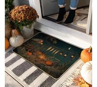 Harvest Moon Paillasson motif citrouille bleu foncé pour entrée, extérieur et intérieur, décoration rustique, caoutchouc imperméable, antidérapant, absorbant la poussière, facile à nettoyer, 73,6 x