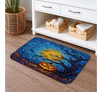 Harvest Moon Tapis de bain à séchage rapide, motif citrouille effrayante, ciel nocturne, absorbant, antidérapant, lavable en flanelle pour salle de bain, toilettes, toilettes, décoration 40,6 x 61 cm