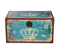 Harvest SJ14307 Coffre, Caisse, Couronne, Blason, Reine, Angleterre, Coffre en bois avec revêtement en toile et charnières en métal look vintage, Coffre au trésor, Boîte, Coffre de pirates, Petit meuble avec ferrements, Style ancien, Bois, Différentes tailles, Maritime, Déco, Qualité, Coffre colonial, Style colonial, Caisse en bois, Coffre décoré, Bois/métal, Bois vieilli, Größe XL 59cmx36cmx33cm blau