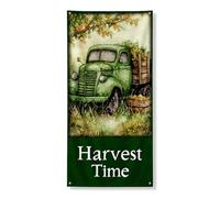 Harvest Time Bannière décorative vintage pour porte d'entrée de style ferme de camion vert pour intérieur ou extérieur Décoration de fond d'automne à suspendre Fournitures de festival 91,4 x 183 cm