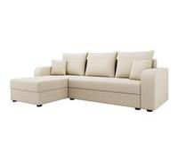 Best Mobilier - Canapé d'angle Convertible avec Coffre Réversible Harvey en Tissu - Canapé Lit - Sofa Beige 4 Places - Angle Droit - ou Gauche - Salon
