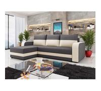 Harvey - Canapé d'angle réversible 4 places convertible avec coffre en tissu bicolore - Gris / Beige Gris / Beige G