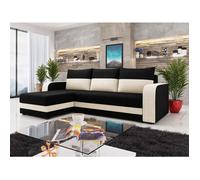 Harvey - Canapé d'angle réversible 4 places convertible avec coffre en tissu bicolore - Noir / Beige