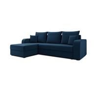 Harvey - Canapé d'angle réversible 4 places convertible avec coffre en velours - Bleu marine