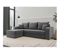 Harvey - Canapé d'angle réversible 4 places convertible avec coffre en velours - Gris