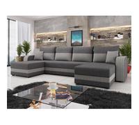 Harvey - Canapé panoramique en U 7 places convertible avec coffre en tissu bicolore - Gris