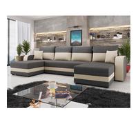 Harvey - Canapé panoramique en U 7 places convertible avec coffre en tissu bicolore - Gris / Beige