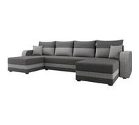 Harvey - Canapé panoramique en U 7 places convertible avec coffre en tissu bicolore - Gris