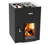 Harvia Linear 22 Vision LS Poêle de sauna à bois 15,7 kW - poêle de sauna à bois étroit pour 9-18 m³, capacité 40 kg de pierres, grande porte vitrée, réservoir d’eau à gauche, Noir