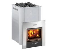 Harvia Pro 20 Duo Poêle de sauna à bois 24,1 kW - poêle de sauna à bois à façade inox pour 8-20 m³, capacité 40 kg de pierres, DUO avec porte vitrée côté sauna, Acier inoxydable