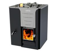 Harvia Pro 20 LS Poêle de sauna à bois 24,1 kW - poêle de sauna à bois à façade inox pour 8-20 m³, capacité 40 kg de pierres, réservoir d’eau à gauche, Noir