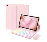 Harvopu Coque pour Galaxy Tab A11 Plus/A9 Plus 11" avec clavier, souris sans fil, clavier amovible, résistant aux taches avec porte-stylo pour tablette Galaxy A11+/A9+ 5G 11", rose