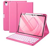 Harvopu Étui avec clavier pour iPad Air 11" et Air 5e 4e génération | Étui folio amovible rétroéclairé 7 couleurs pour iPad Air 11" M4/M3/M2, Air 5/Air 4 avec porte-crayon - Rose vif