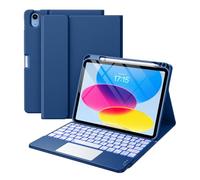 Harvopu Étui portefeuille compatible avec iPad 11e/10e génération avec porte-crayon, pavé tactile multi-touch, rétroéclairage 7 couleurs, clavier amovible pour iPad (A16) 11e/10e génération (bleu