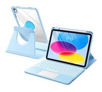 Harvopu Étui pour iPad 10e/11e génération A16 avec clavier, rotation à 360°, coque amovible avec porte-crayon, pavé tactile multi-touch, clavier rétroéclairé 7 couleurs pour iPad (A16)/10e génération