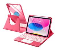 Harvopu Étui pour iPad 10e/11e génération A16 avec clavier, rotation à 360°, coque amovible avec porte-crayon, pavé tactile multi-touch, clavier rétroéclairé 7 couleurs pour iPad (A16)/10e génération