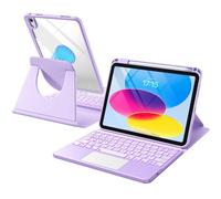 Harvopu Étui pour iPad 10e/11e génération A16 avec clavier, rotation à 360°, coque amovible avec porte-crayon, pavé tactile multi-touch, clavier rétroéclairé 7 couleurs pour iPad (A16)/10e génération