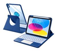 Harvopu Étui pour iPad 10e/11e génération A16 avec clavier, rotation à 360°, coque amovible avec porte-crayon, pavé tactile multi-touch, clavier rétroéclairé 7 couleurs pour iPad (A16)/10e génération