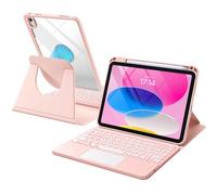 Harvopu Étui pour iPad 10e/11e génération A16 avec clavier, rotation à 360°, coque amovible avec porte-crayon, pavé tactile multi-touch, clavier rétroéclairé 7 couleurs pour iPad (A16)/10e génération