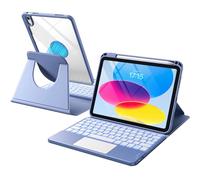 Harvopu Étui pour iPad 10e/11e génération A16 avec clavier, rotation à 360°, coque amovible avec porte-crayon, pavé tactile multi-touch, clavier rétroéclairé 7 couleurs pour iPad (A16)/10e génération