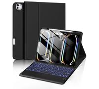 Harvopu Étui pour iPad Pro 13" avec clavier (M5/M4) 2025/2024, clavier magnétique sans fil amovible avec pavé tactile multipoint, 7 couleurs, rétroéclairé, anti-taches, pour iPad Pro 13", noir