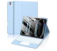 Harvopu Étui pour iPad Pro 13" avec clavier (M5/M4) 2025/2024, clavier magnétique sans fil amovible avec pavé tactile multipoint, 7 couleurs, rétroéclairé - Bleu ciel
