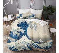 HARXISE Housse de Couette La Grande Vague au Large de Kanagawa par Hokusai Mount Fujisan Ensemble de literie 3 pièces en Microfibre lavée à 100% avec pour la décoration de l'hôtel en dortoir