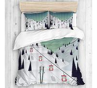 HARXISE Literie - Ensemble de Housse de Couette，Paysage d'hiver Ski recouvert de Neige Arbres et Montagnes，Couleur taie d'oreiller，140 x 200cm