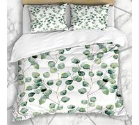 HARXISE Literie - Housse De Couette Aquarelle Motif Floral Vert Eucalyptus Printemps Nature Plante Feuille Succulent Fleur Automne Design Vert Microfibre Trois pièces 220 * 240cm
