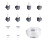 HARY Pierres à air pour aquarium, étang, pierre à air avec tube d'air de 2 m, kit de démarrage d'accessoires d'aquarium, 8 pierres à air rondes pour aquariums avec ligne d'aquarium