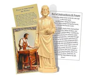 HARY Statuette de St Joseph à vendre - Kit complet avec cartes d'instructions et prière - Statue St Joseph de 8,9 cm pour la vente de maisons, parfait pour la bibliothèque ou Jeffery