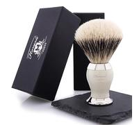 Haryali London Blaireau de rasage en poils de blaireau synthétiques pour homme avec poignée en résine précieuse ivoire et base revêtue de laiton | Outil de rasage pour le visage et la barbe