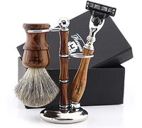 Haryali London Ensemble de rasage - Rasoir - Blaireau - Rasoir à 3 bords - Ensemble de rasoir en bois - Ensemble de 3 pièces
