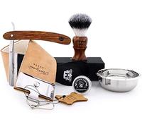 Haryali London Kit de rasage - Ensemble de blaireaux de rasage - Ensemble de rasage durable - Bois - Blaireau de rasage - Rasoir droit - Bol de rasage - Cuir - Composé d'affûtage - Pour un rasage en