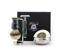 Haryali London Kit de rasage pour homme avec rasoir de sécurité à double bord, brosse à cheveux, support, savon et bol