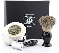 Haryali London Kit Rasage Homme - Kit Barbe Homme Avec Rasoir De Sécurité, Blaireau En Poils De Blaireau, Savon À Raser Et Bol À Raser