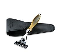 Haryali London Rasoir 3 bords avec manche en corne et étui en cuir