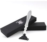 Haryali London Rasoir de rasage à 3 bords fait à la main en argent antique avec poignée pour barbe et moustache Rasoir de sécurité pour homme Rasage parfait