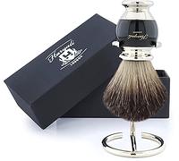 Haryali London Shaving Brush with Chrome Stand - Pure Badger Hair Shaving Brush for Men with Metallic Handle - Exfoliating - Comes in Designer Box Gift for Men