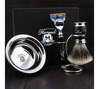 Haryali London Special Selection Set de rasage 4 pièces avec rasoir de luxe, blaireau Silver Tip Badger et support double et bol de rasage