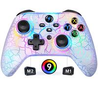 HASACOOL Switch Pro Manette avec 2 boutons arrière macro programmables/lumières design fissurées, 1000 mAh pour Switch/Lite/OLED, compatible avec Android/iOS/PC (blanc)